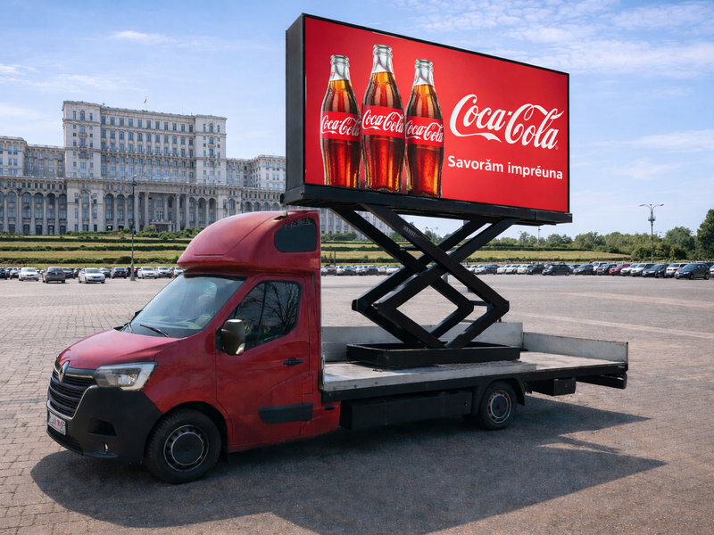 Ecran LED Mobil DOOH 4x2m inchiriere evenimente publicitate out.